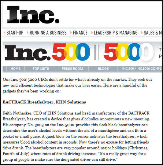 KHN Solutions and the BACtrack B70 Featured in Inc.com