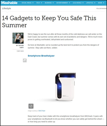 BACtrack Mobile Breathalyzer Featured in Mashable