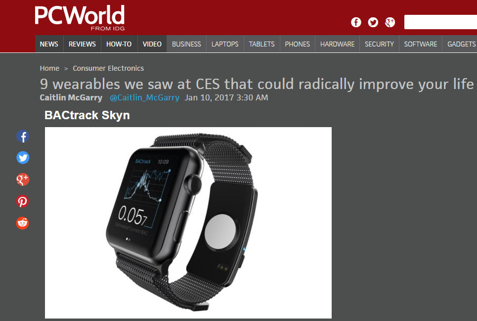 PC World Includes BACtrack Skyn on List of 9 Best Wearables at CES 2017